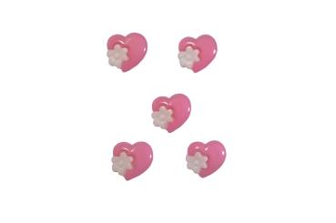 Kids buttons as hearts out plastic in pink dark pink 15 mm 0,59 inch